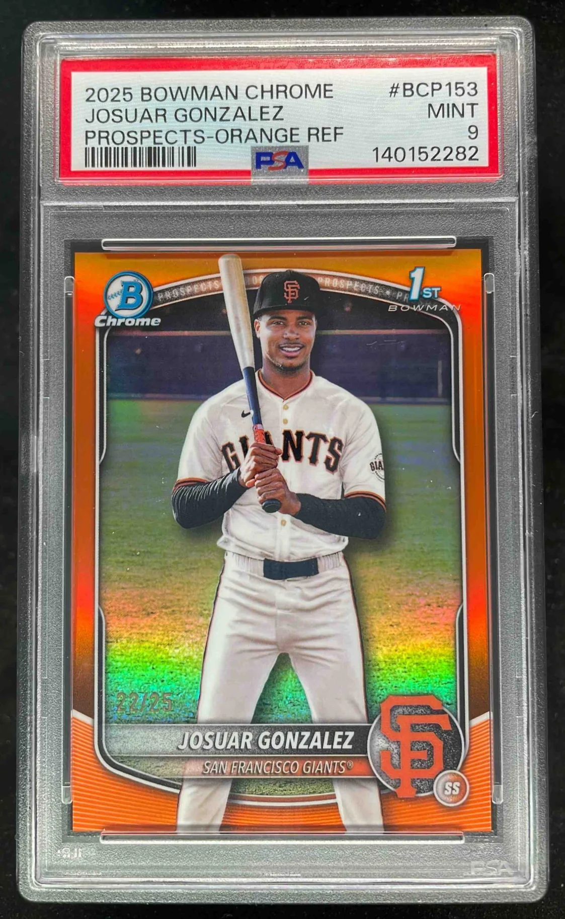2025 Bowman Chrome Orange Refractor #BCP-153 Josuar Gonzalez RC /25 PSA 9