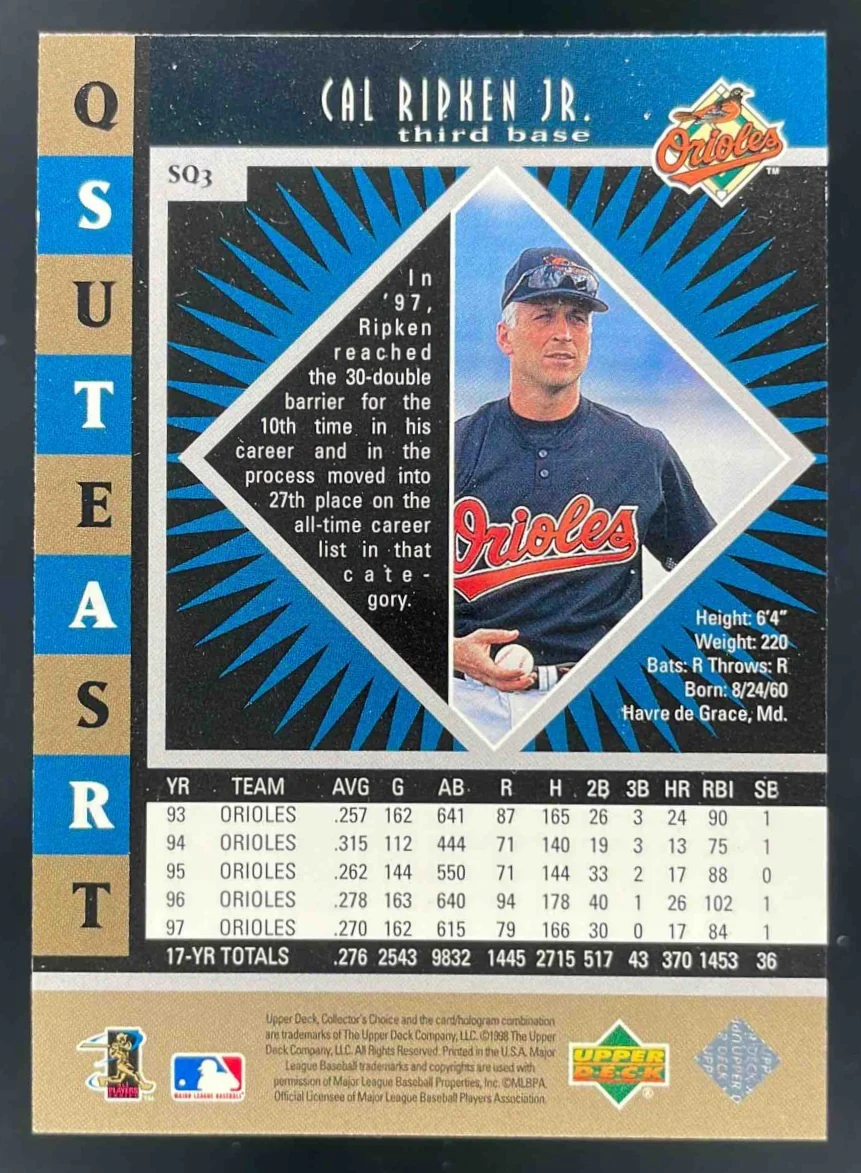 1998 Upper Deck Collector's Choice StarQuest Triple #SQ3 Cal Ripken Jr. - Image 2