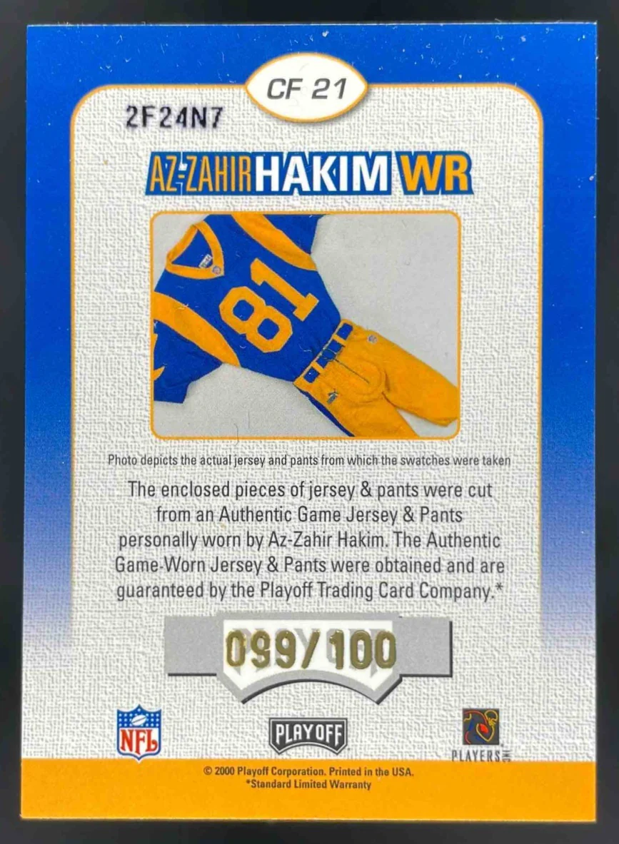 2000 Playoff Contenders Championship Fabric #CF 21 Az-Zahir Hakim /100 - Image 2