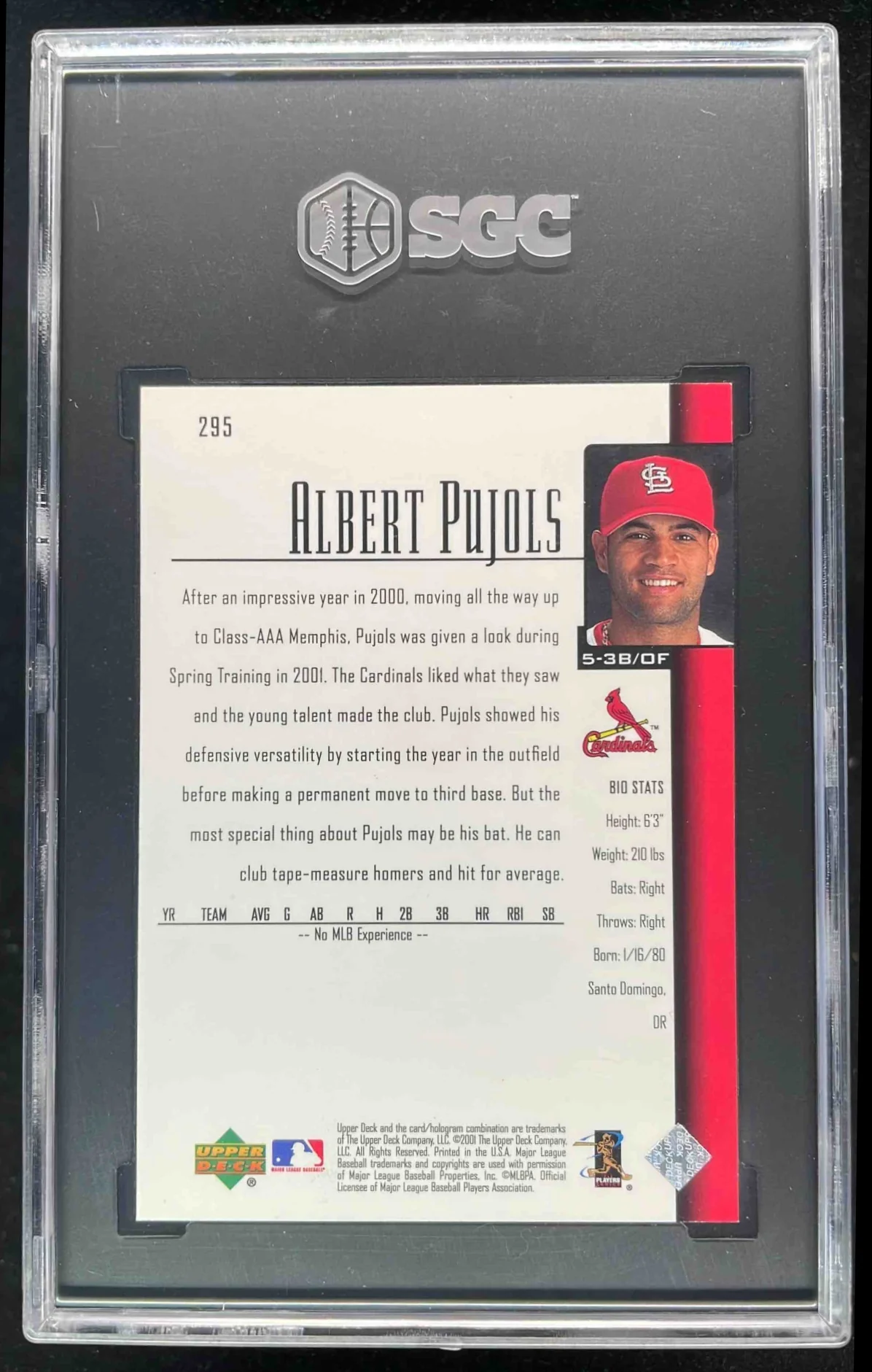 2001 Upper Deck #295 Albert Pujols RC SGC 9.5 - Image 2