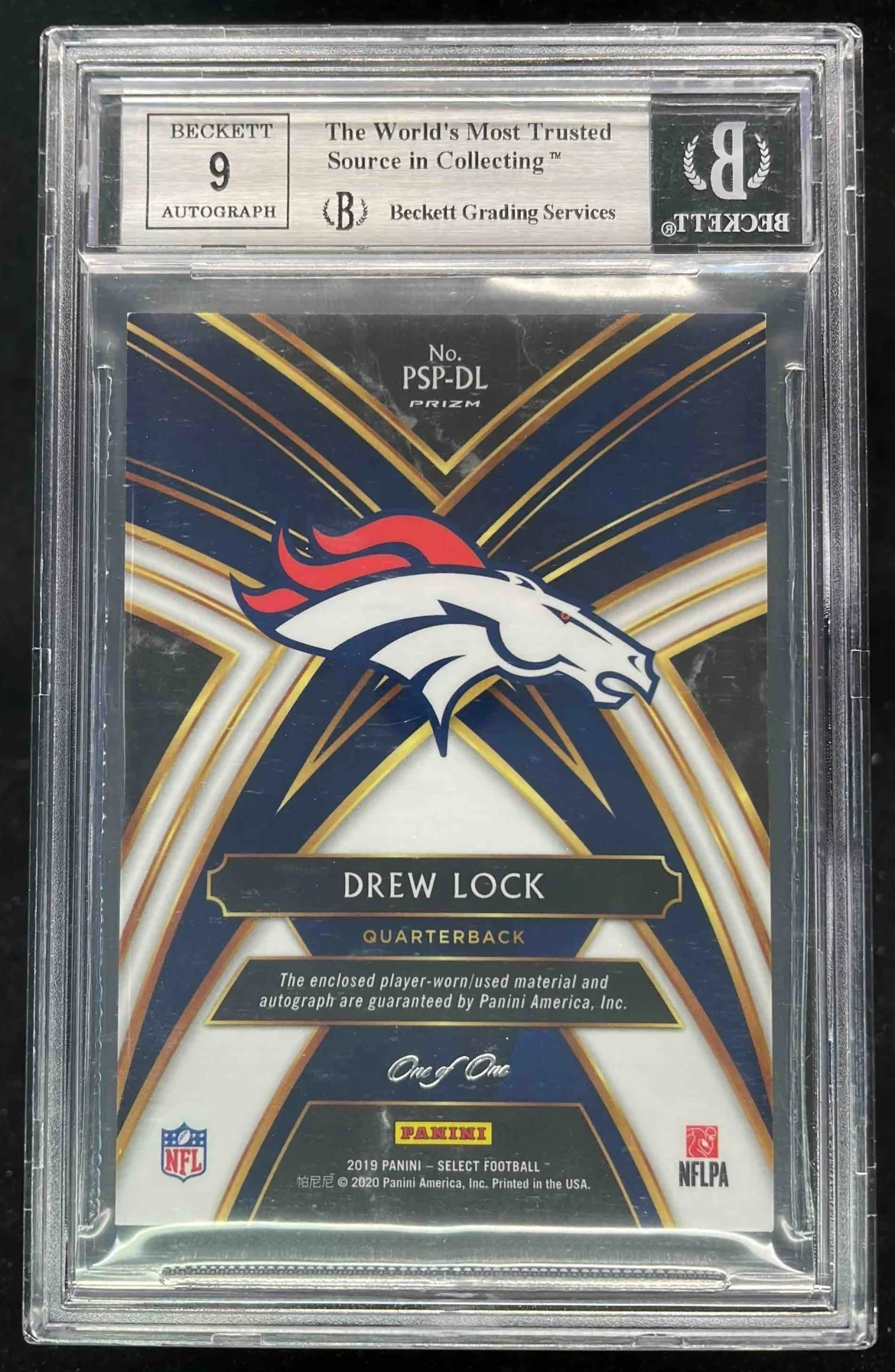 2019 Select Prime Selections Black Brand Logo Drew Lock RC Auto 1/1 BGS 8.5 - Image 2