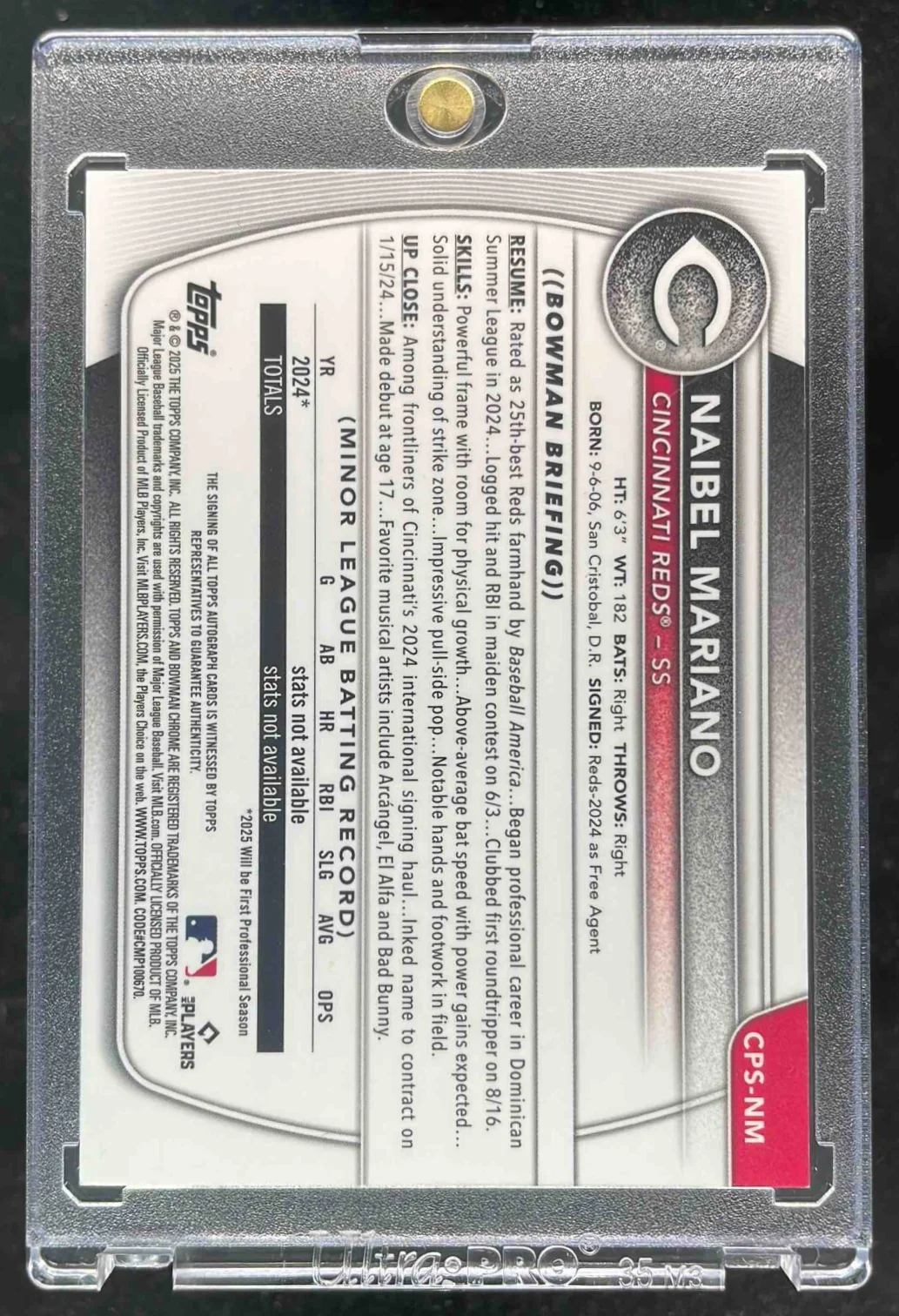 2025 Bowman Sapphire Chrome Orange Refractors #CPS-NM Naibel Mariano RC /25 - Image 2