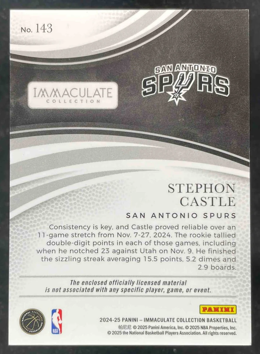 2024 Panini Immaculate Collection Rookie Patches FOTL #143 Stephon Castle RC /18 - Image 2