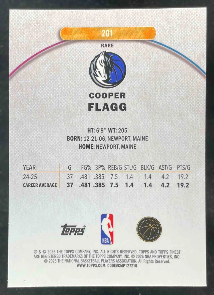 2025-26 Topps Finest Rare #201 Cooper Flagg RC - Image 2