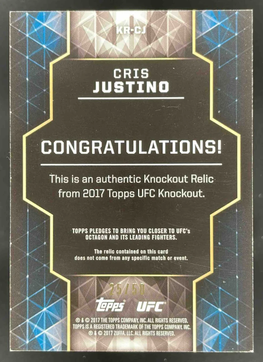 2017 Topps UFC Knockout Knockout Relics Green #KR-CJ Cris Justino /50 - Image 2