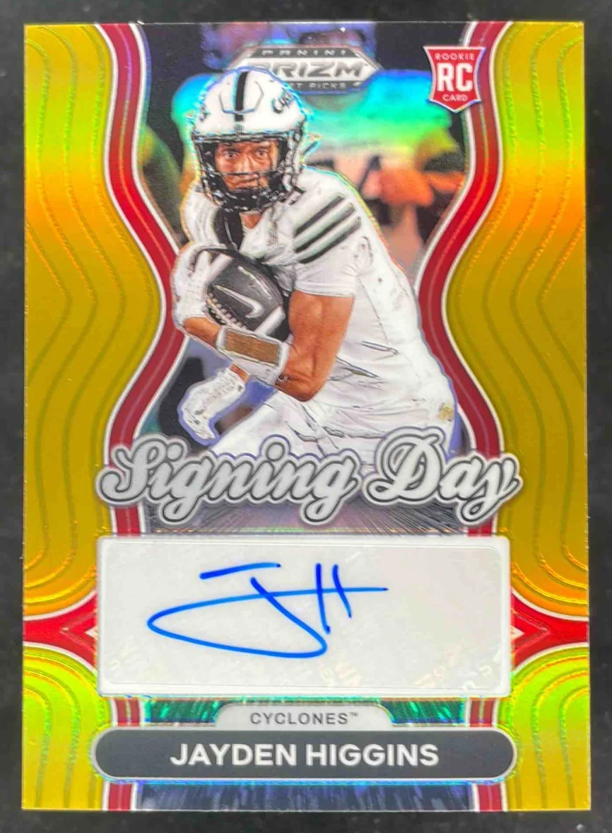 2025 Panini Prizm Draft Signing Day Gold Prizm #SD-JHS Jayden Higgins Auto /10