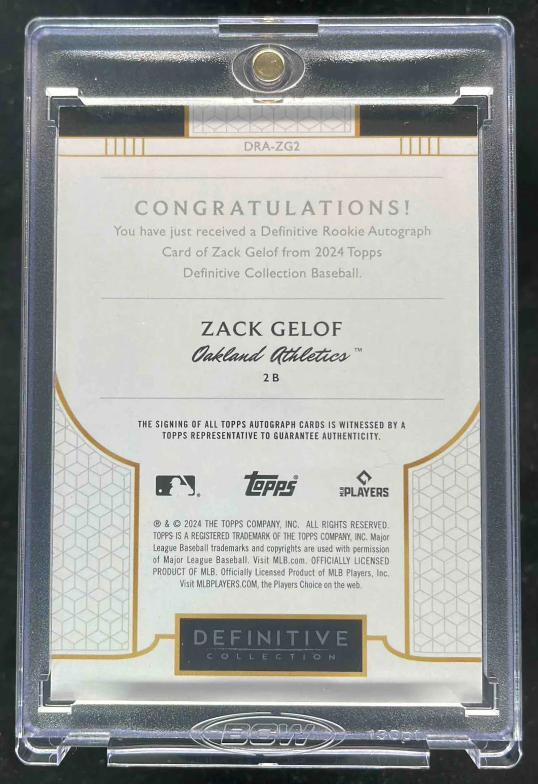 2024 Topps Definitive Collection Rookie Red #DRA-ZG2 Zack Gelof Auto 1/1 - Image 2