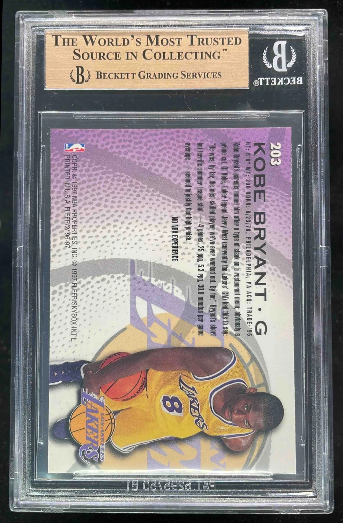1996-97 Fleer #203 Kobe Bryant RC BGS 9.5 - Image 2