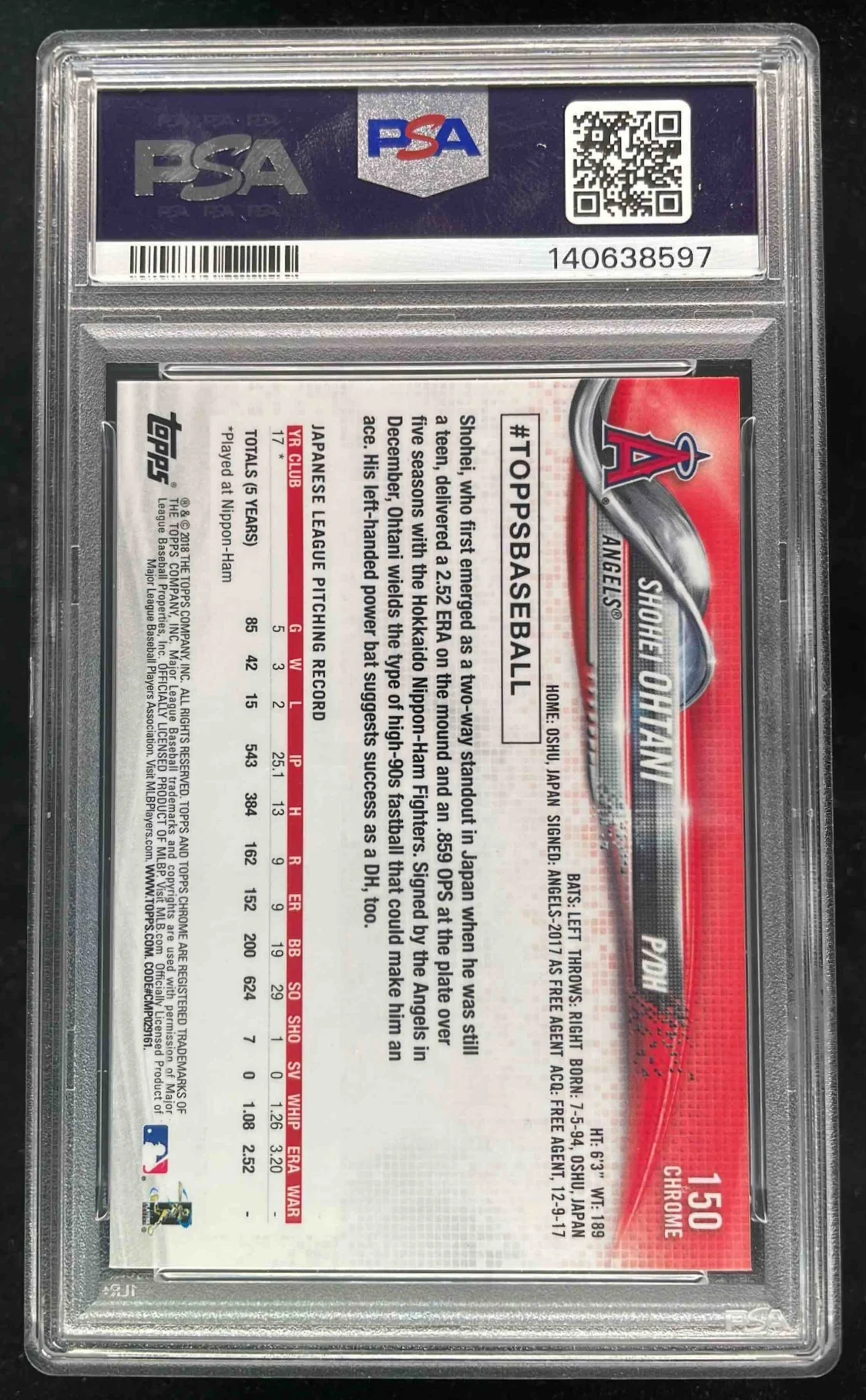 2018 Topps Chrome #150 Shohei Ohtani RC PSA 8 - Image 2