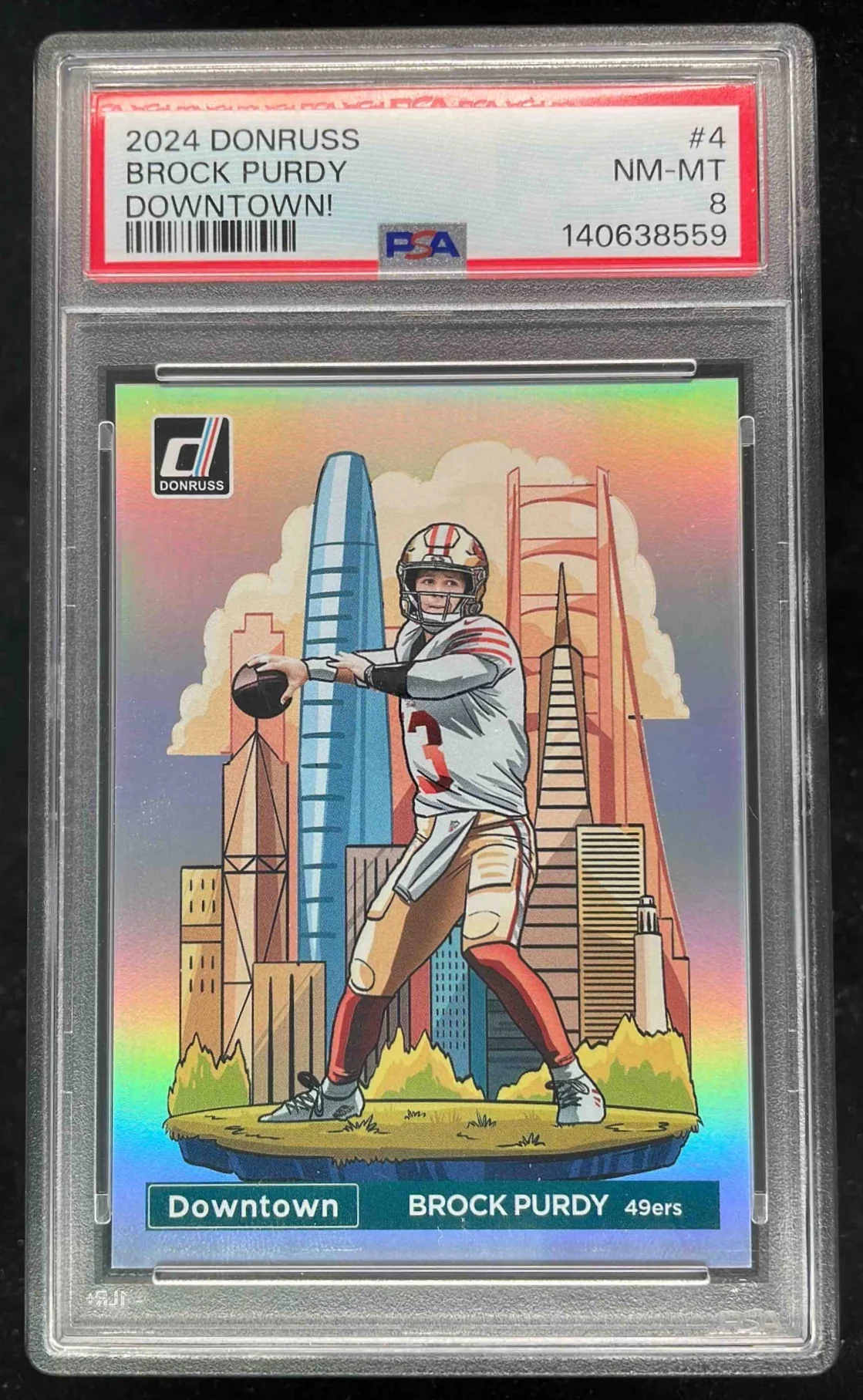 2024 Panini Donruss Downtown! SSP #4 Brock Purdy PSA 8