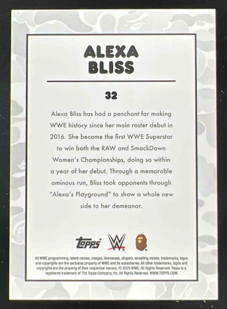 2025 Topps WWE x Bape White Camo #32 Alexa Bliss - Image 2