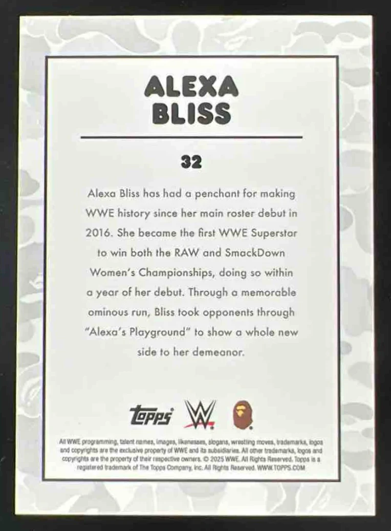 2025 Topps WWE x Bape White Camo #32 Alexa Bliss - Image 2
