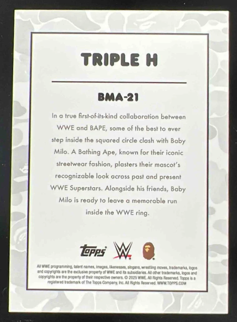 2025 Topps WWE x Bape Baby Milo Black White Camo #21 Triple H /10 - Image 2