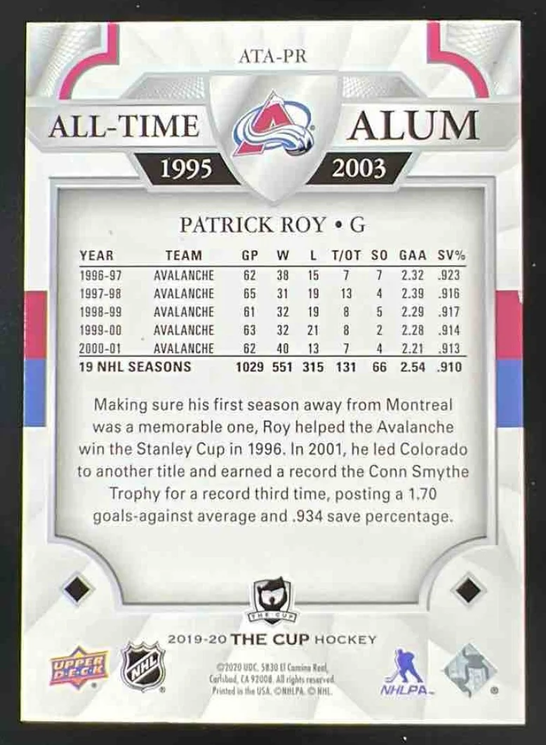 2019-20 Upper Deck The Cup All Time Alumni #ATA-PR Patrick Roy /249 - Image 2