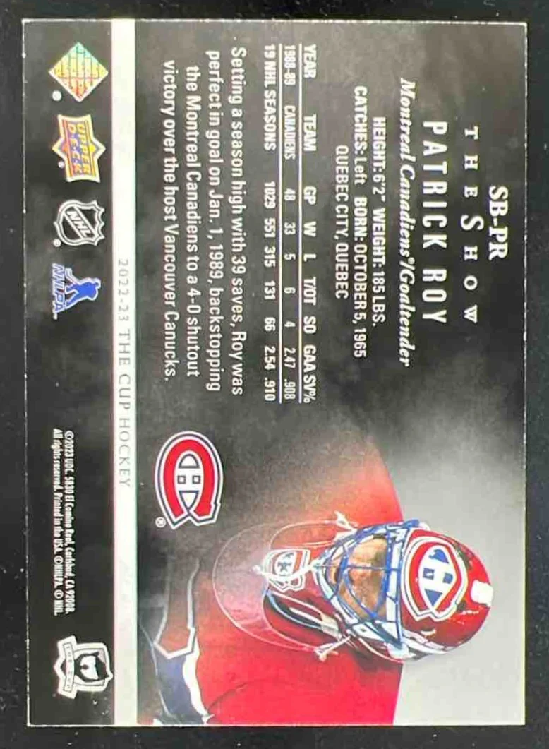 2022-23 Upper Deck The Cup The Show Black #SB-PR Patrick Roy /99 - Image 2
