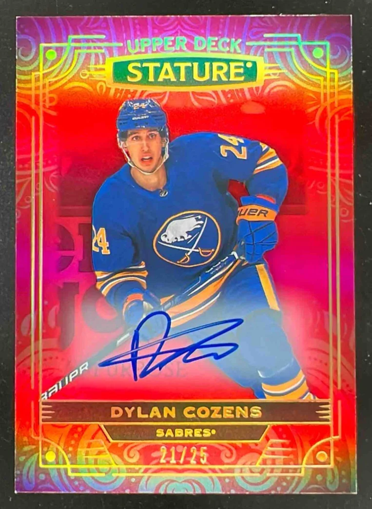 2022-23 Upper Deck Stature Design Variant Red #72 Dylan Cozens /25