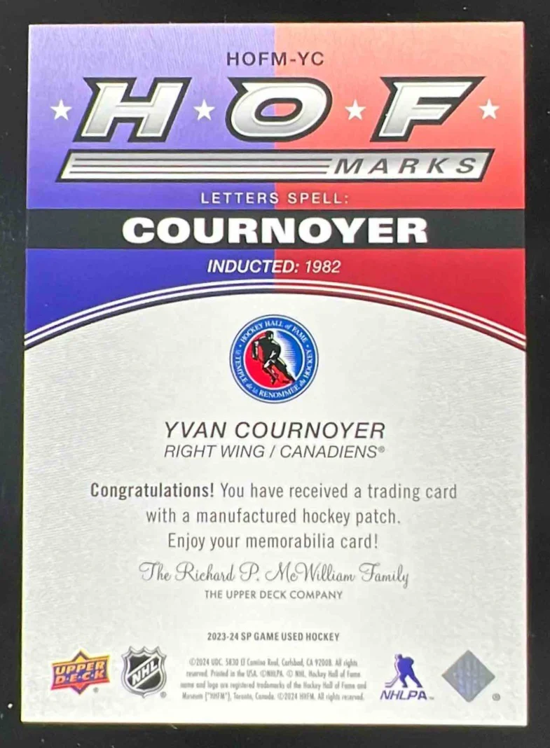 2023-24 Upper Deck SP Game Used HOF Marks #HOFM-YC Yvan Cournoyer /35 - Image 2