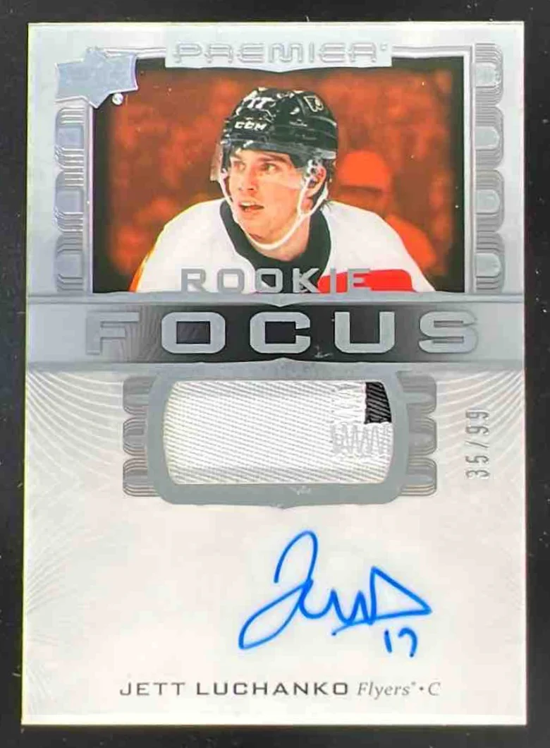 2024-25 Upper Deck Premier Focus Patch Rookies #PFR-JL Jett Luchanko Auto /99