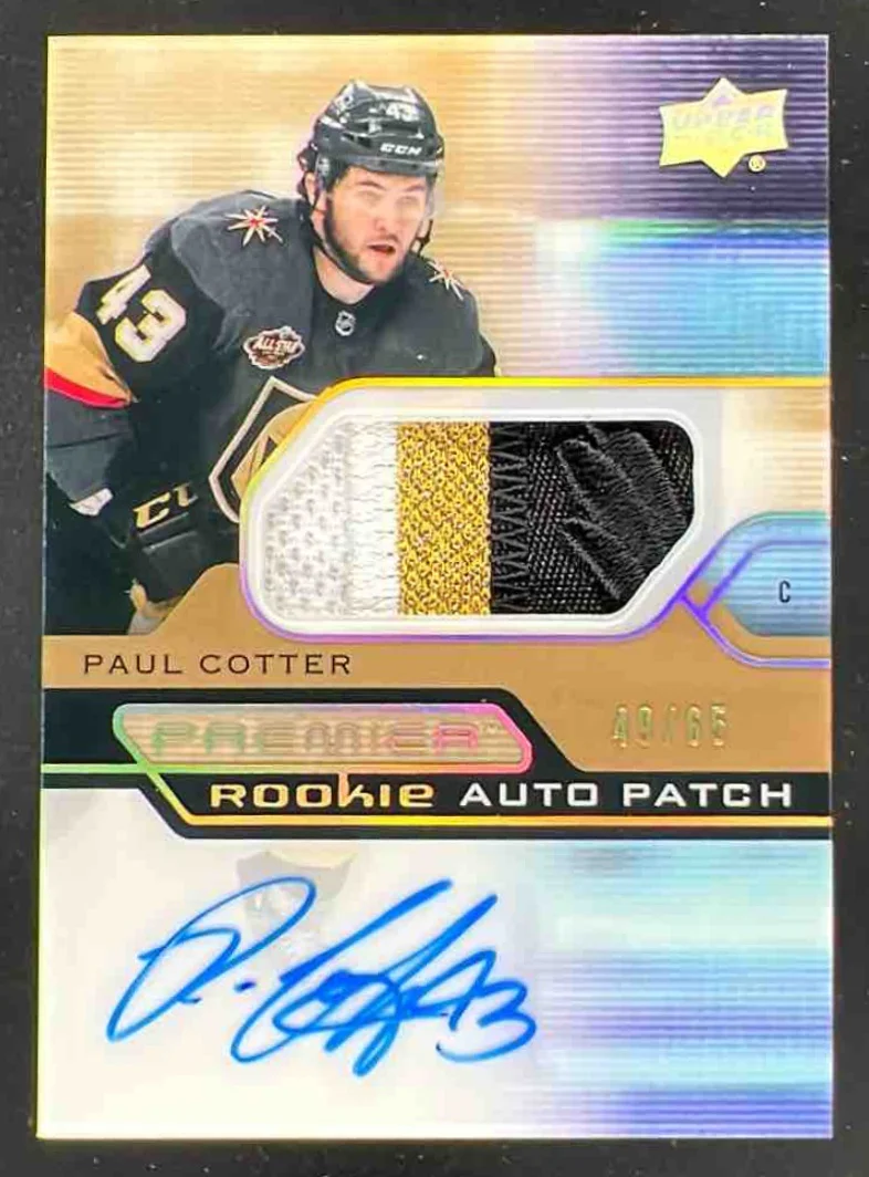 2021-22 Upper Deck Premier Acetate Rookie Patch Auto Gold Paul Cotter RC /65