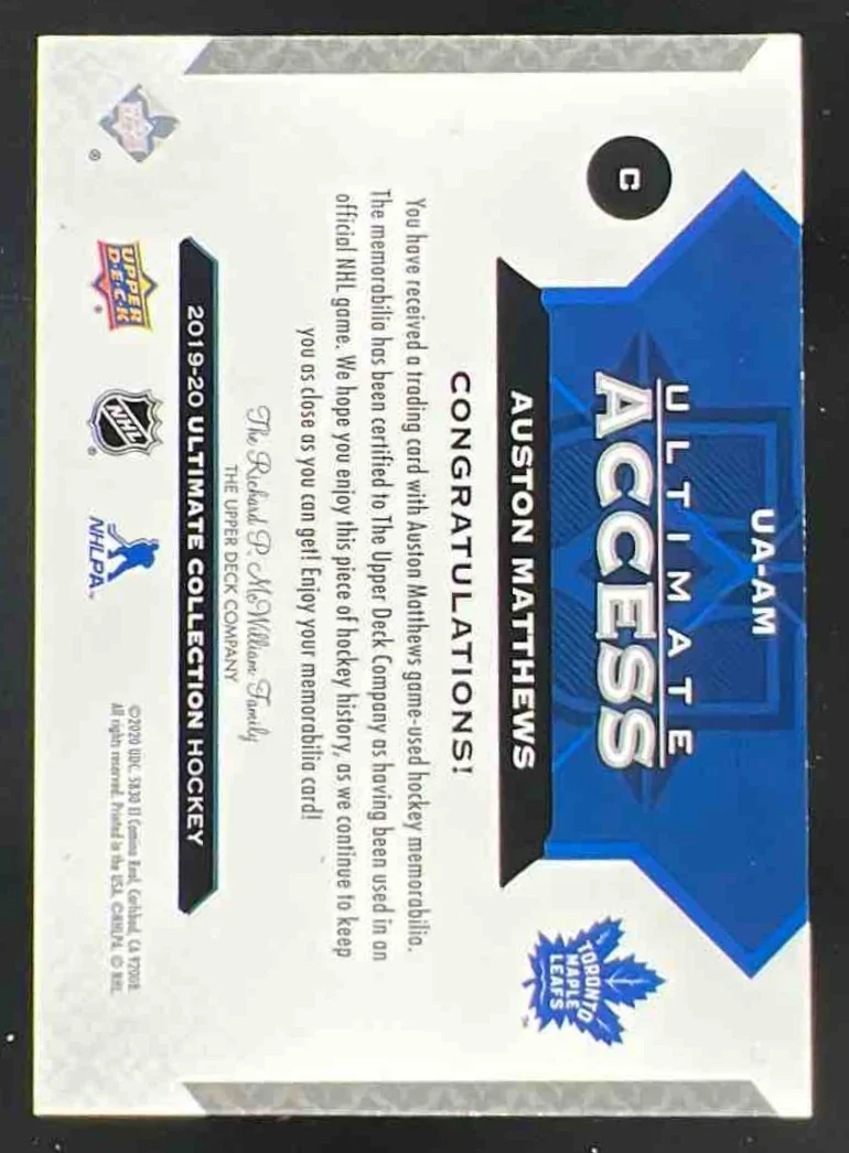 2019 Ultimate Collection Ultimate Access Jersey #UA-AM Auston Matthews MEM - Image 2