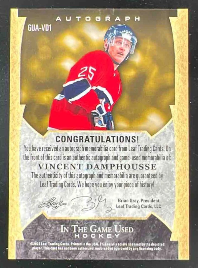 2023 Leaf In The Game Autograph #GUA-VD1 Vincent Damphousse Auto /5 - Image 2