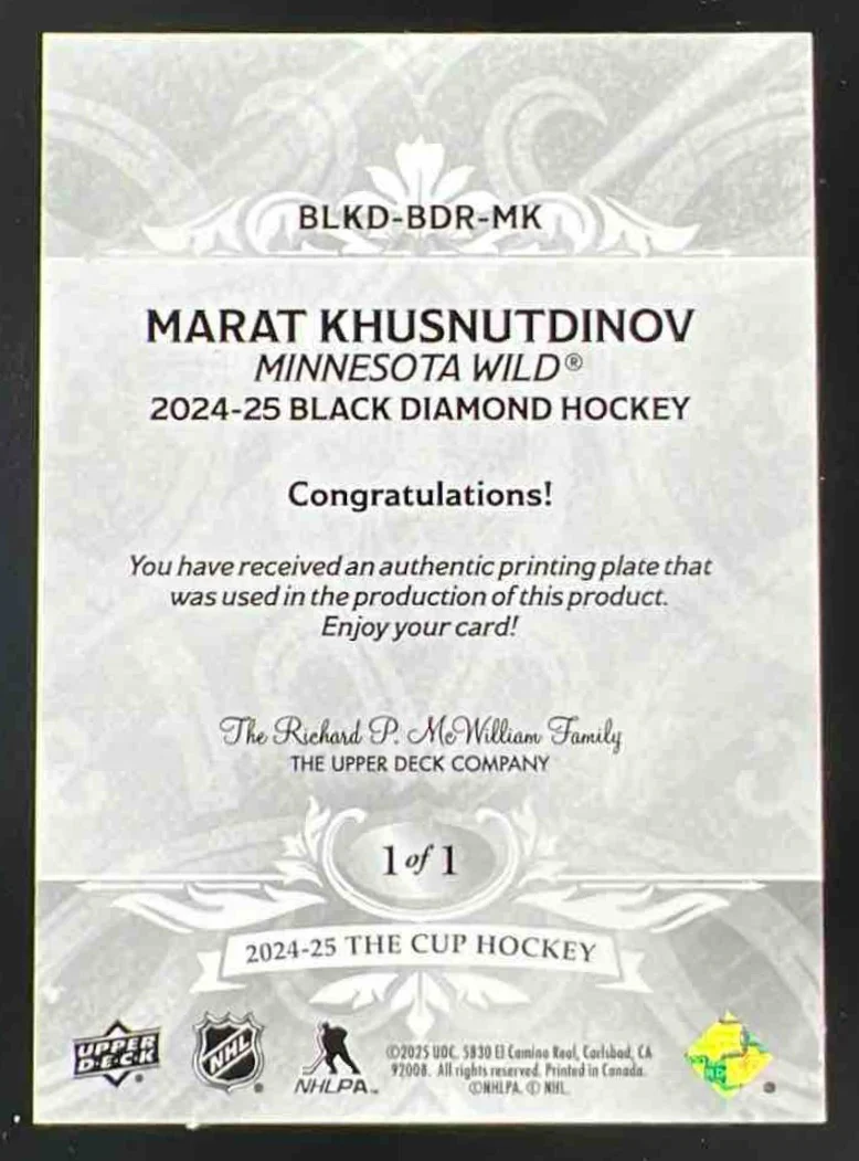 2024 The Cup Printing Plate Black Rookie Masterpieces Marat Khusnutdinov RC 1/1 - Image 2
