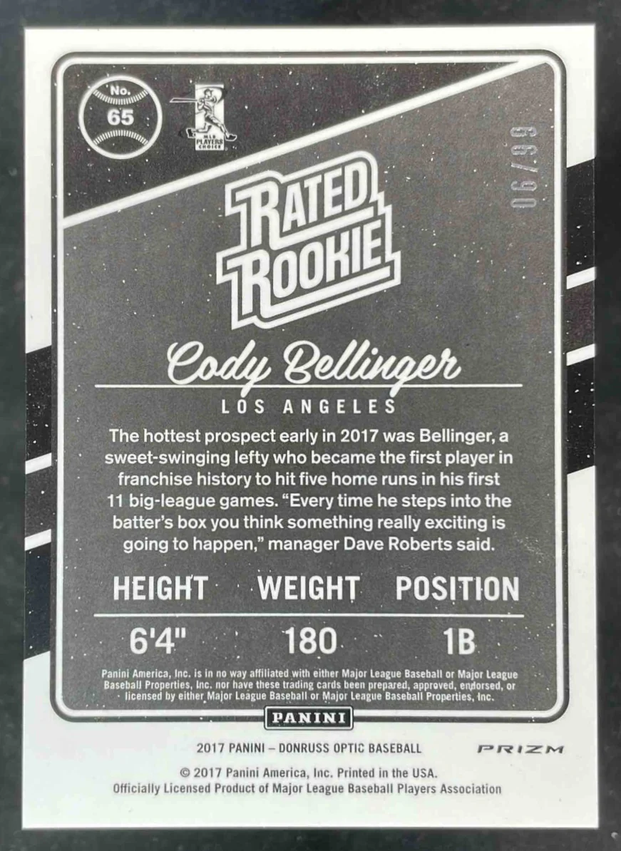 2017 Panini Donruss Optic Red #65 Cody Bellinger RC Rated Rookie /99 - Image 2
