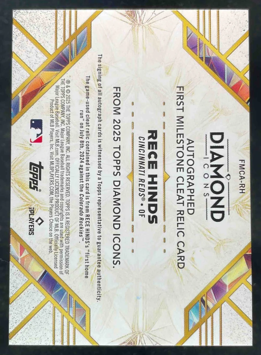 2025 Topps Diamond Icons First Milestone Cleat Relic Red Rece Hinds RC Auto /5 - Image 2