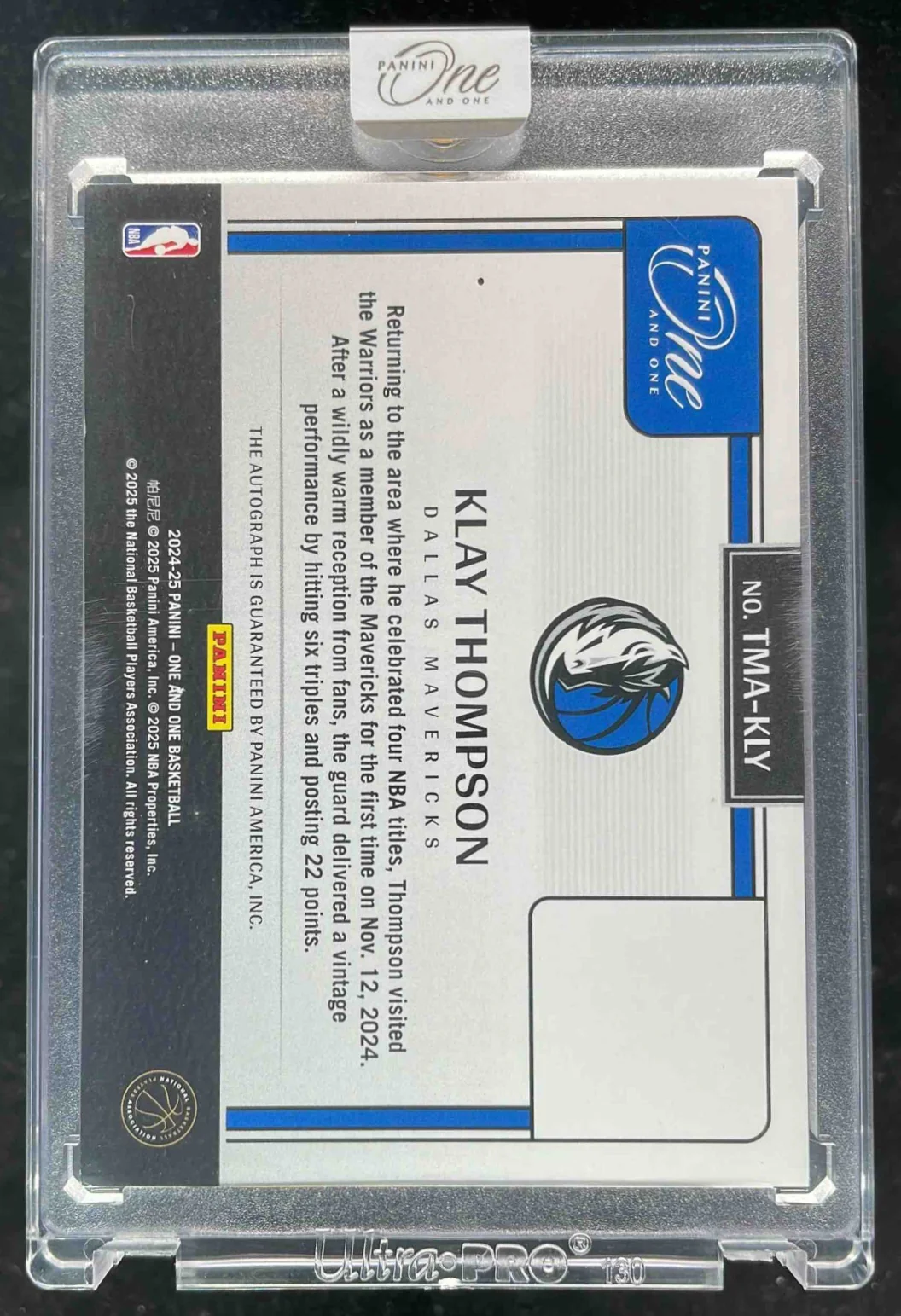 2024 Panini One and One Timeless Moments Autographs #16 Klay Thompson Auto /35 - Image 2