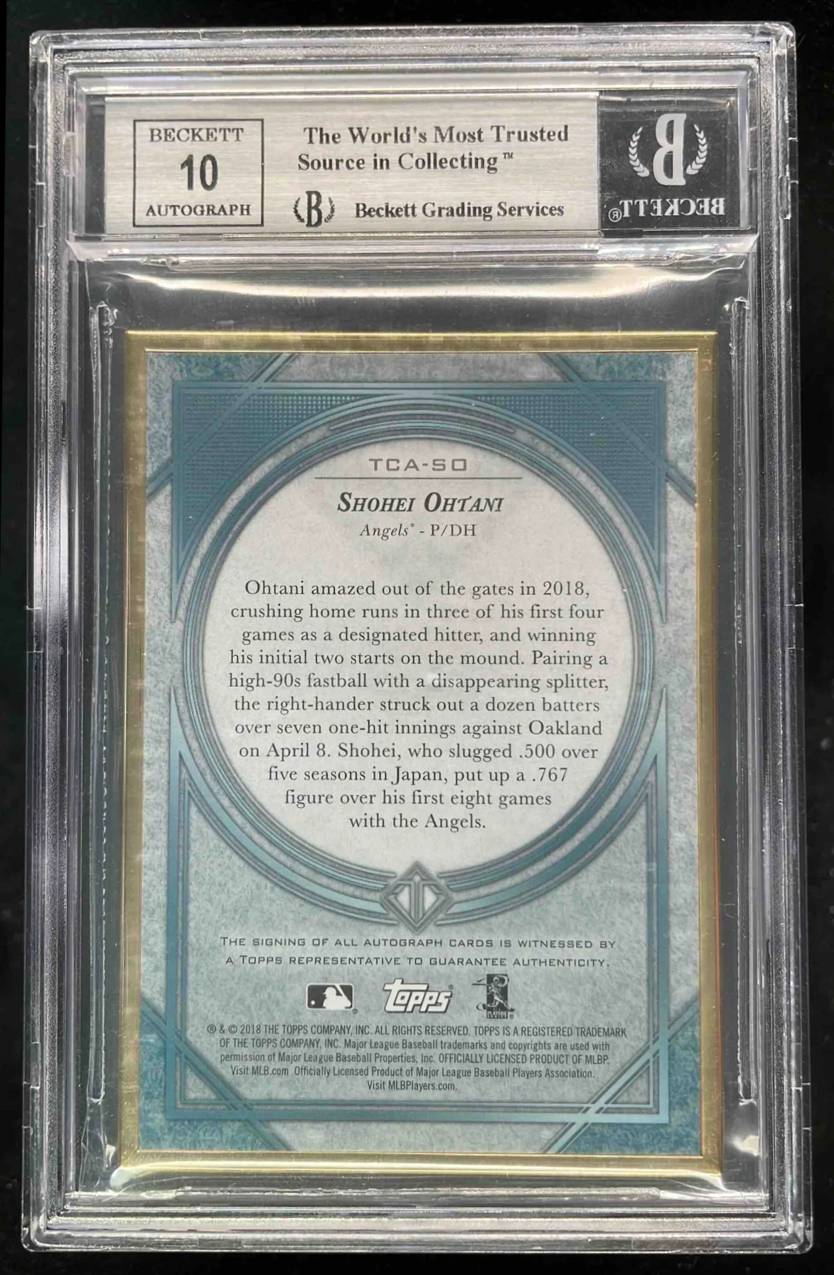 2018 Topps Transcendent Collection Emerald #SO Shohei Ohtani RC Auto /15 BGS 9 - Image 2
