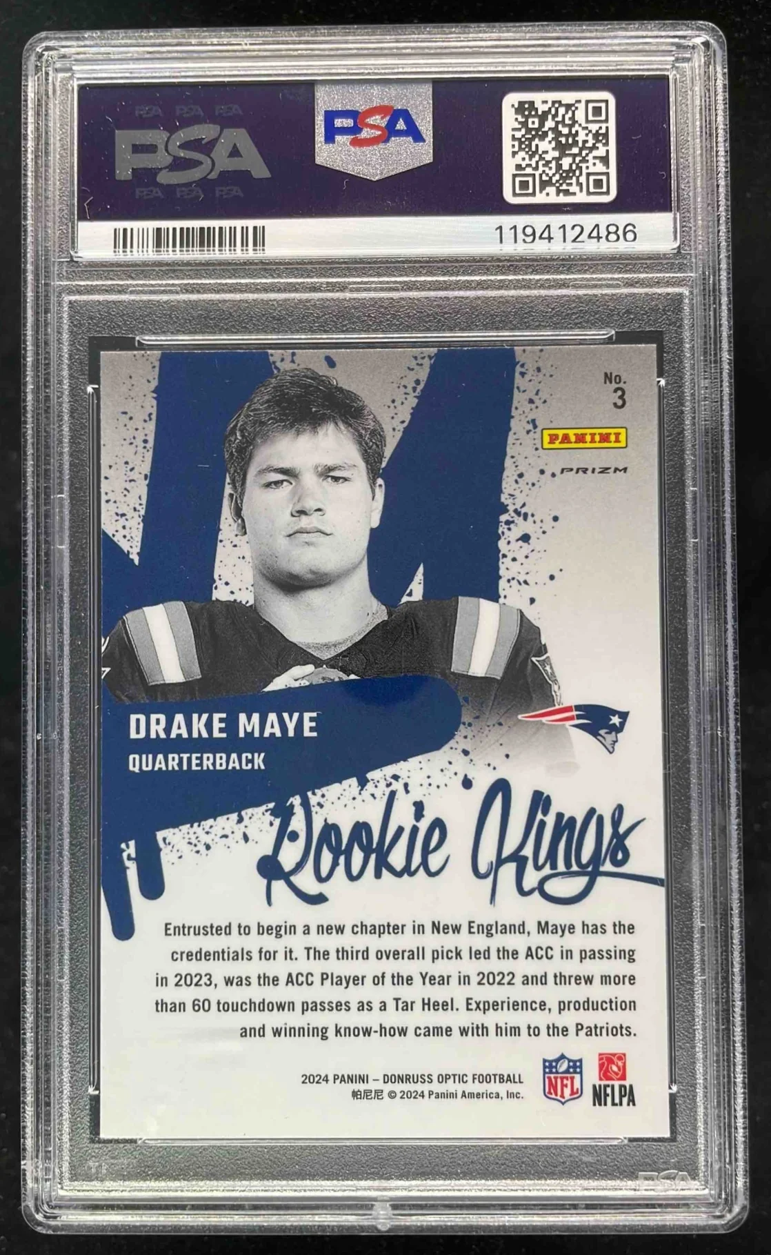 2024 Panini Donruss Optic Rookie Kings #3 Drake Maye RC PSA 10 - Image 2