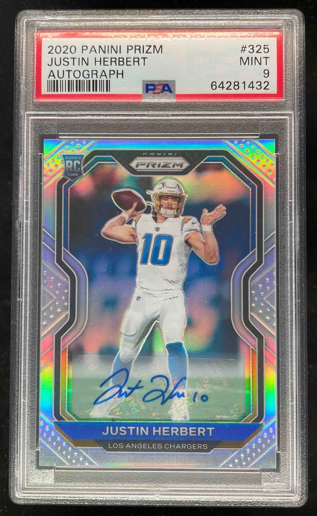 2020 Panini Prizm Rookie Autographs Silver #325 Justin Herbert RC Auto PSA 9