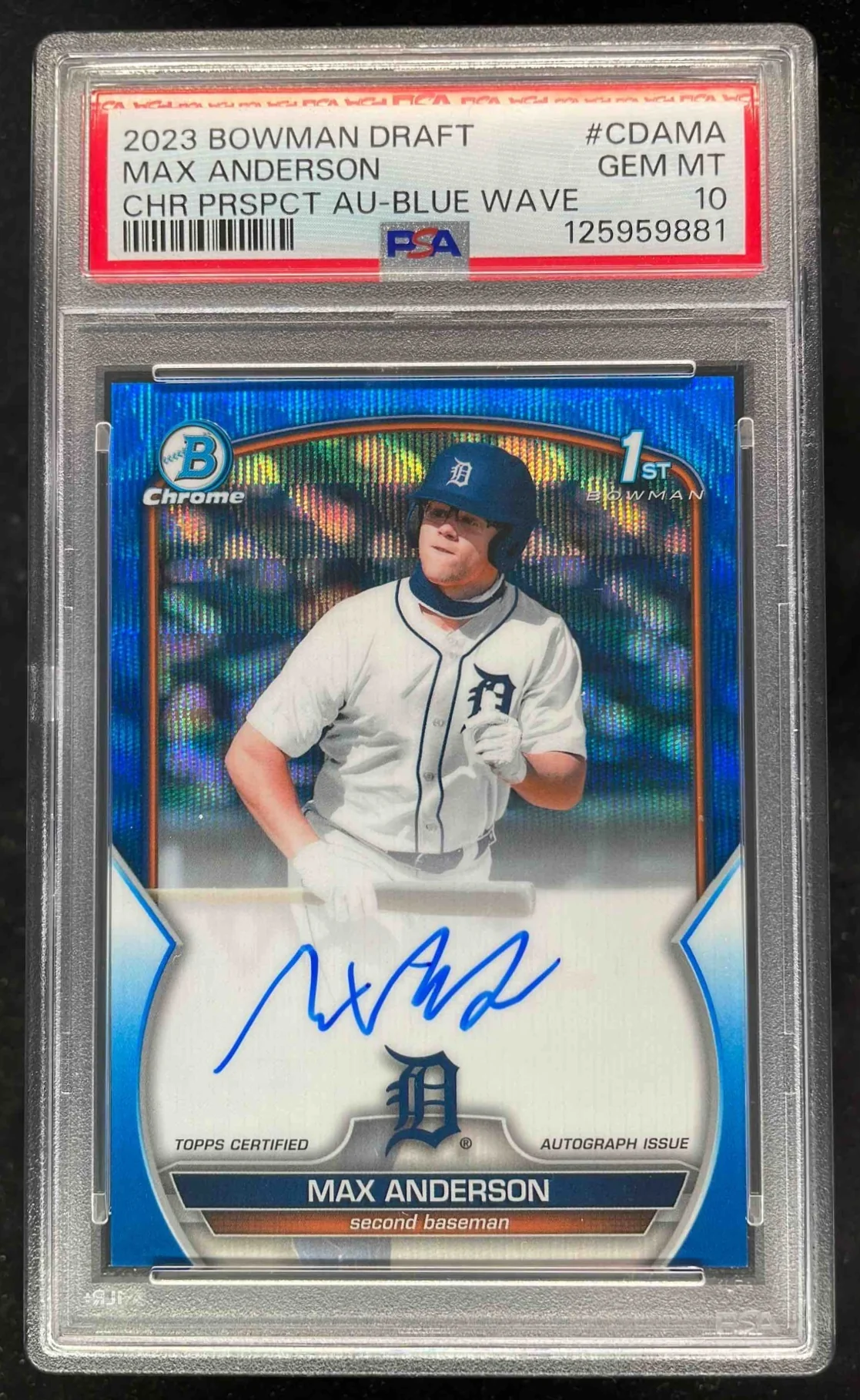2023 Bowman Draft Chrome Blue Wave Refractor Max Anderson RC Auto /150 PSA 10
