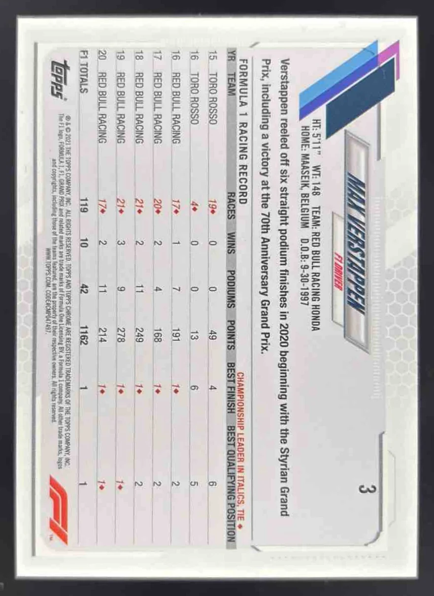 2021 Topps Chrome Formula 1 #3 Max Verstappen - Image 2