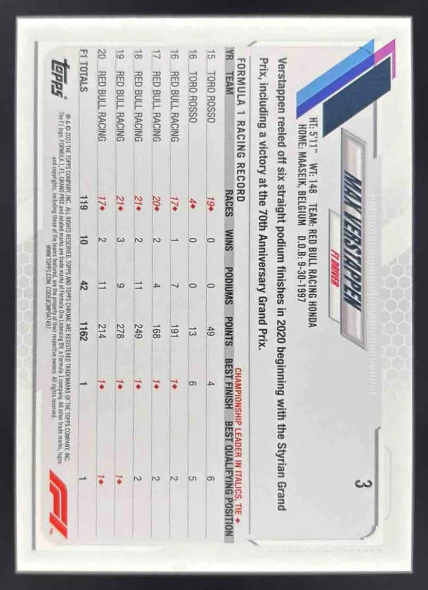 2021 Topps Chrome Formula 1 #3 Max Verstappen - Image 2