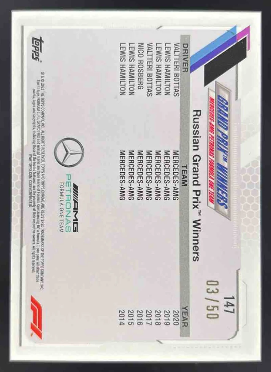 2021 Topps Chrome Sapphire Formula 1 Gold #147 Valtteri Bottas /50 - Image 2