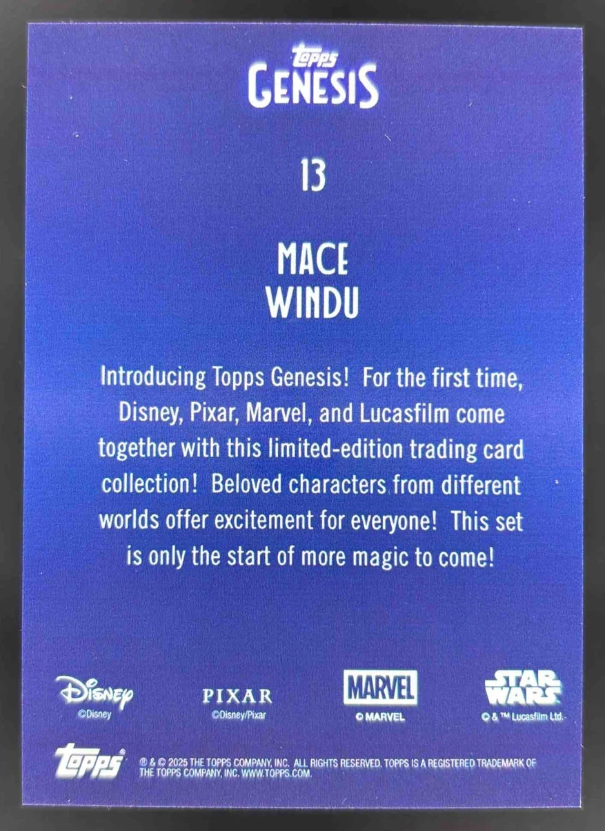 2025 Topps Disney Genesis #13 Mace Windu /99 - Image 2