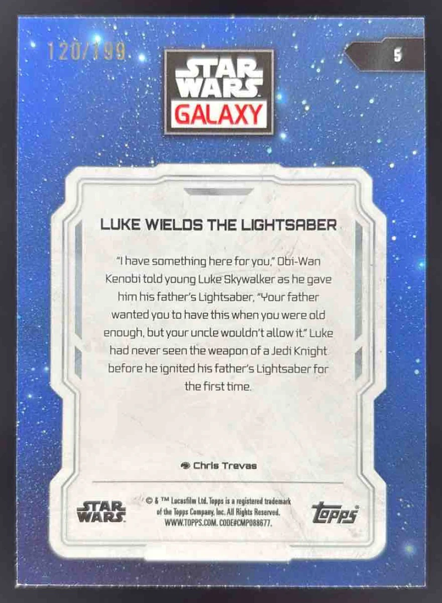 2024 Topps Chrome Star Wars Galaxy Aqua Sonar #5 Luke Wields the Lightsaber /199 - Image 2