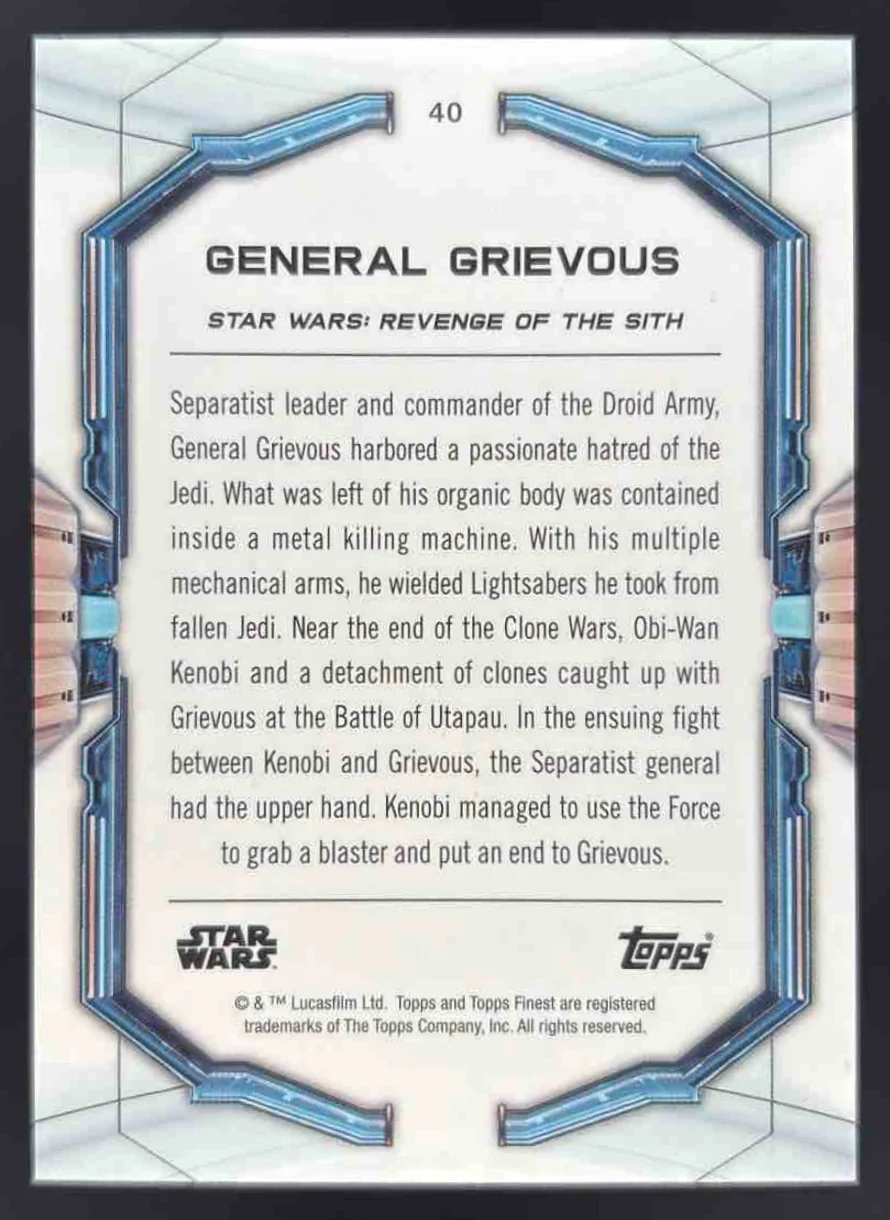 2022 Topps Finest Star Wars Blue #40 General Grievous /150 - Image 2