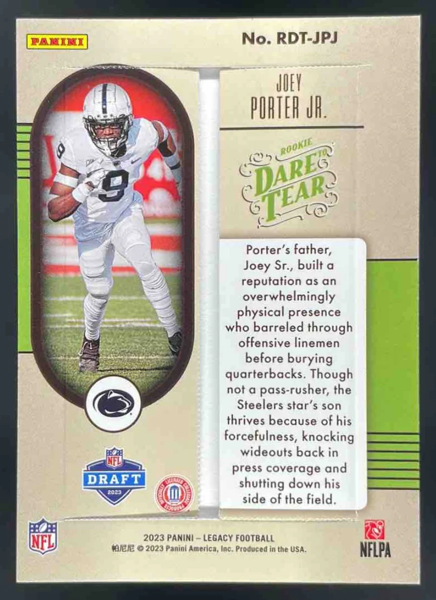 2023 Panini Legacy Rookie Dare to Tear #30 Joey Porter Jr. /65 *Ripped - Image 2