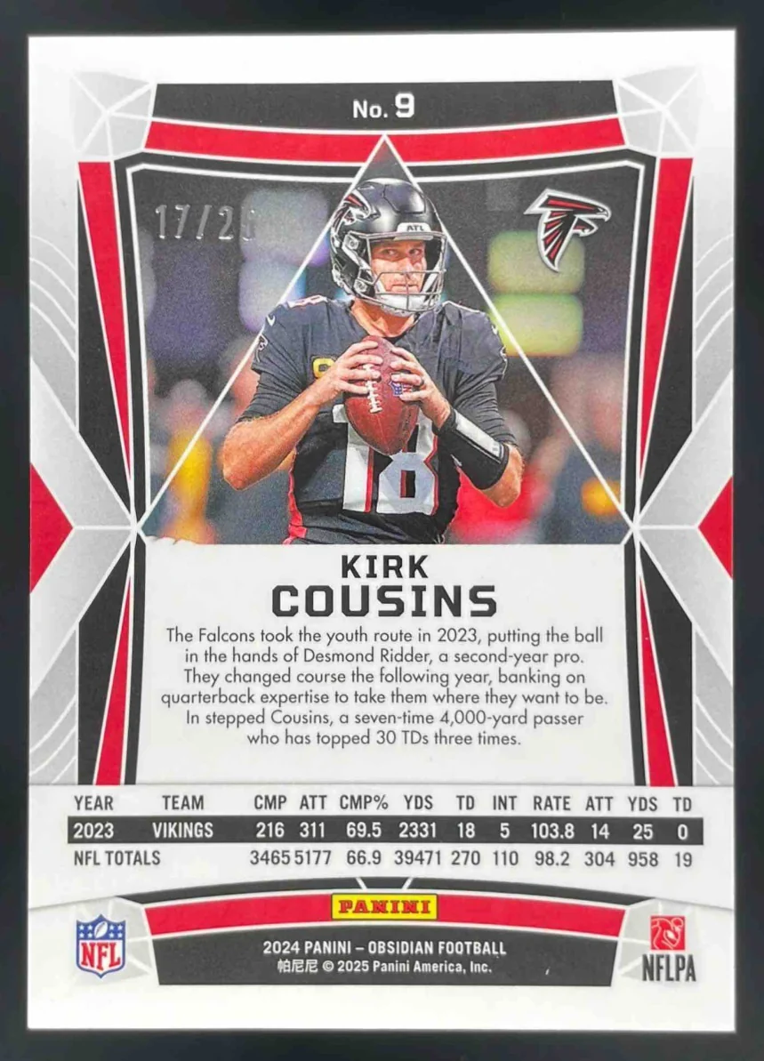2024 Panini Obsidian Blue #9 Kirk Cousins /25 - Image 2