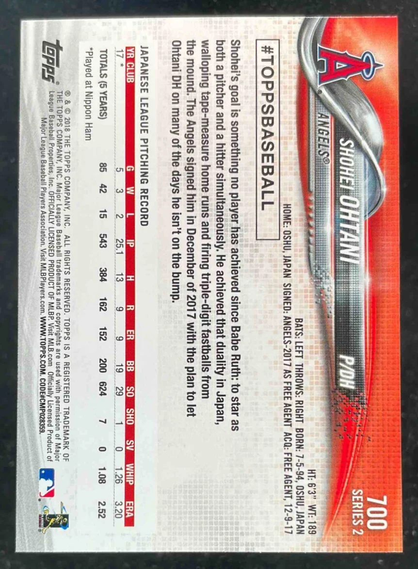 2018 Topps #700 Shohei Ohtani RC - Image 2