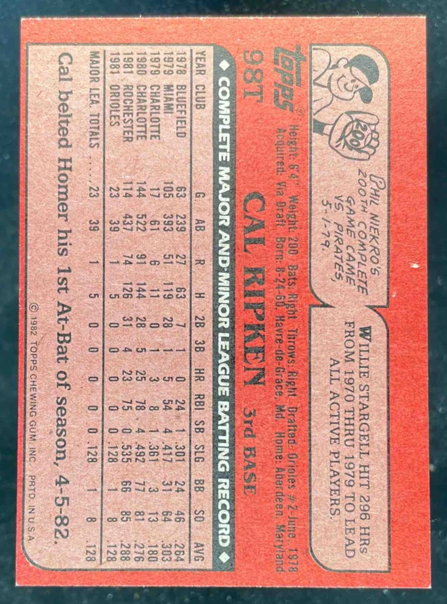 1982 Topps Traded #98T Cal Ripken - Image 2