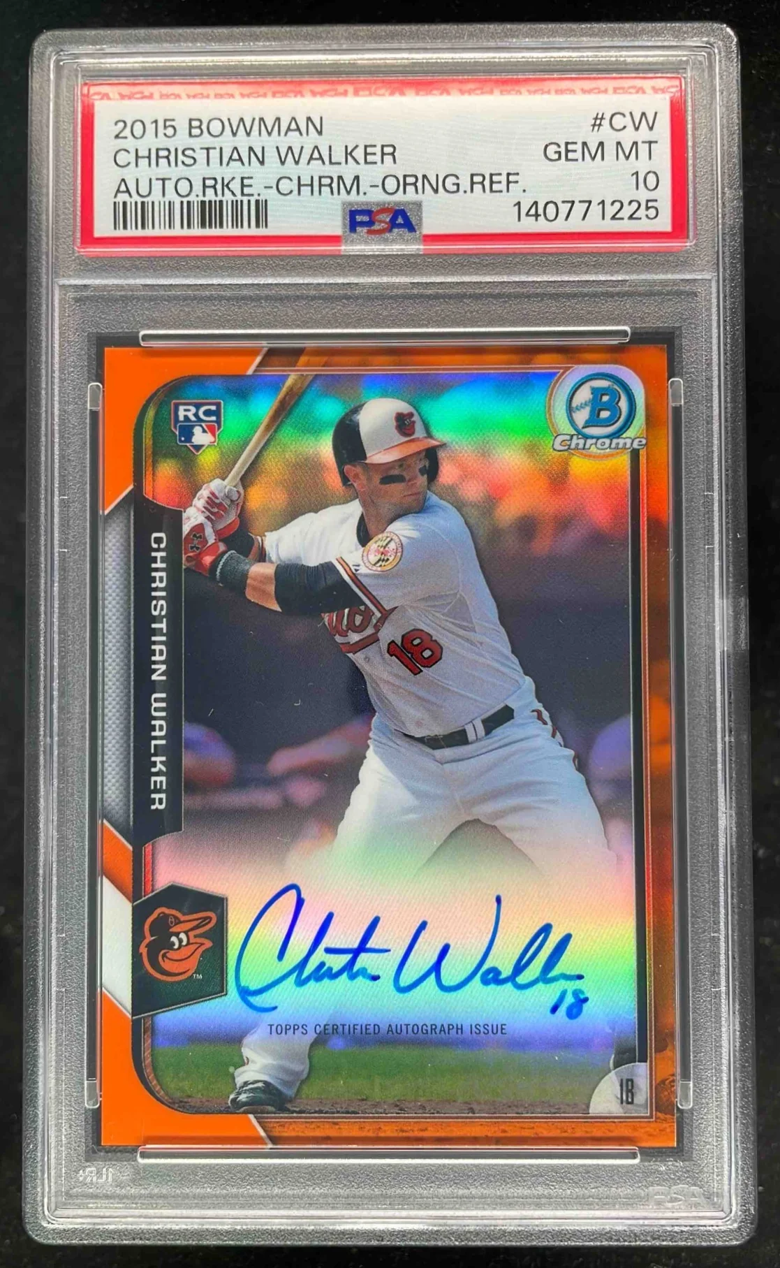 2015 Bowman Chrome Rookie Autographs Orange Christian Walker RC Auto /25 PSA 10