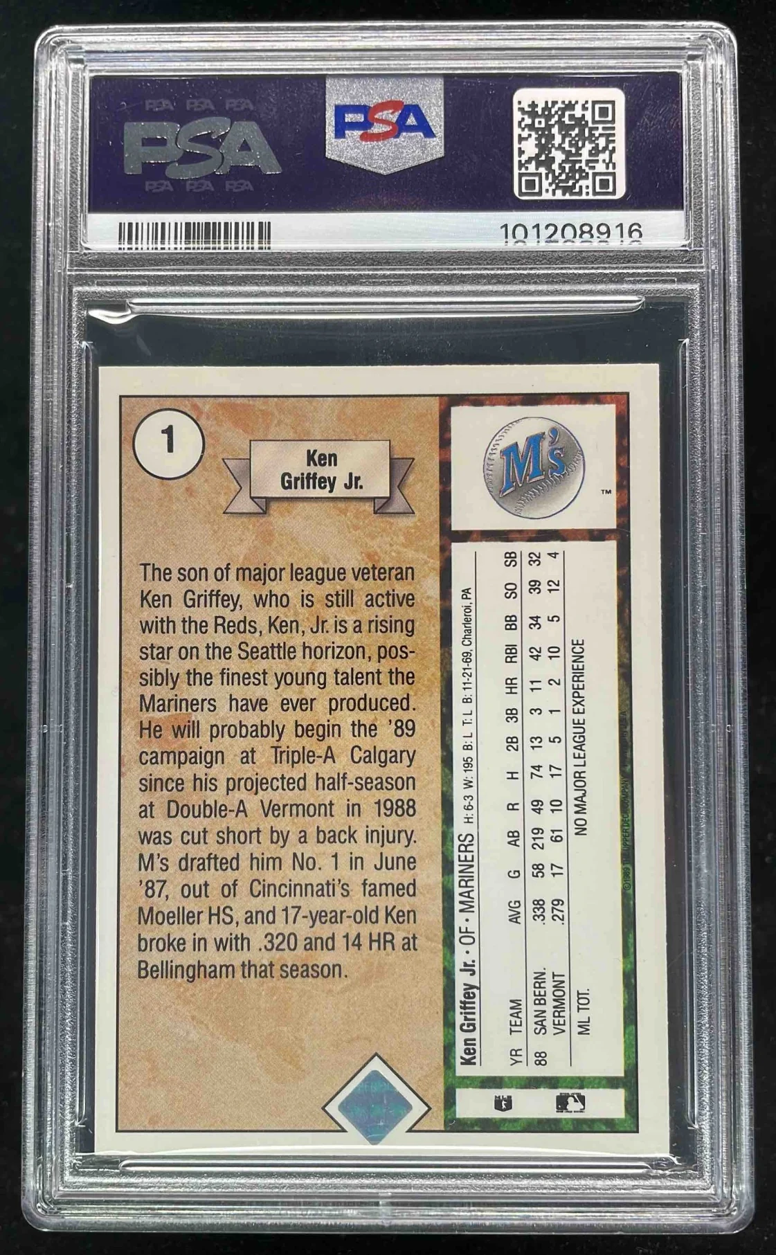 1989 Upper Deck #1 Ken Griffey Jr. RC PSA 9 - Image 2