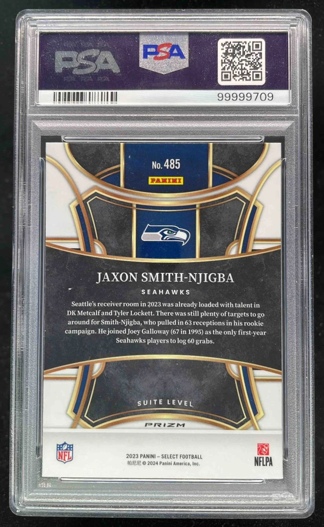 2023 Panini Select Zebra Prizm SSP #485 Jaxon Smith-Njigba RC Suite PSA 9 - Image 2