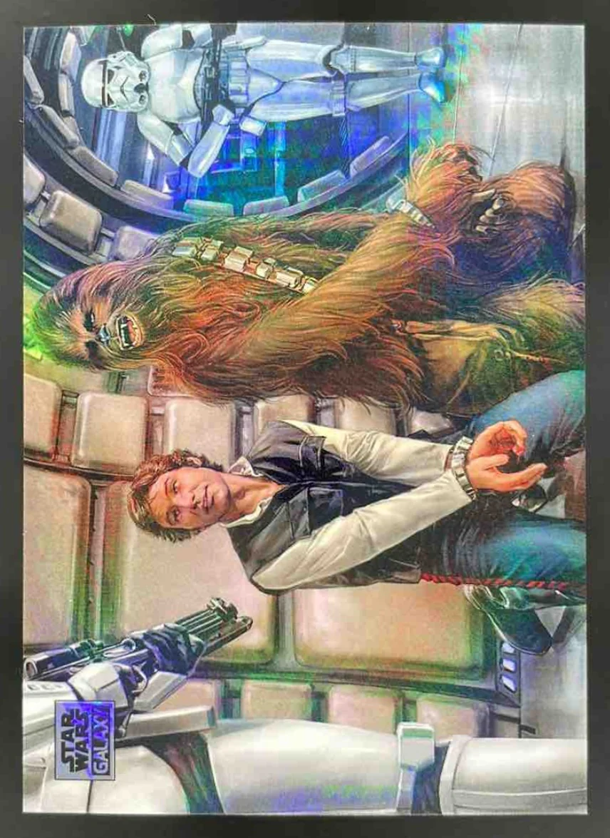 2025 Topps Chrome Star Wars Galaxy Prism Refractor #94 Han and Chewie /75