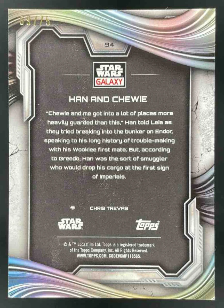 2025 Topps Chrome Star Wars Galaxy Prism Refractor #94 Han and Chewie /75 - Image 2