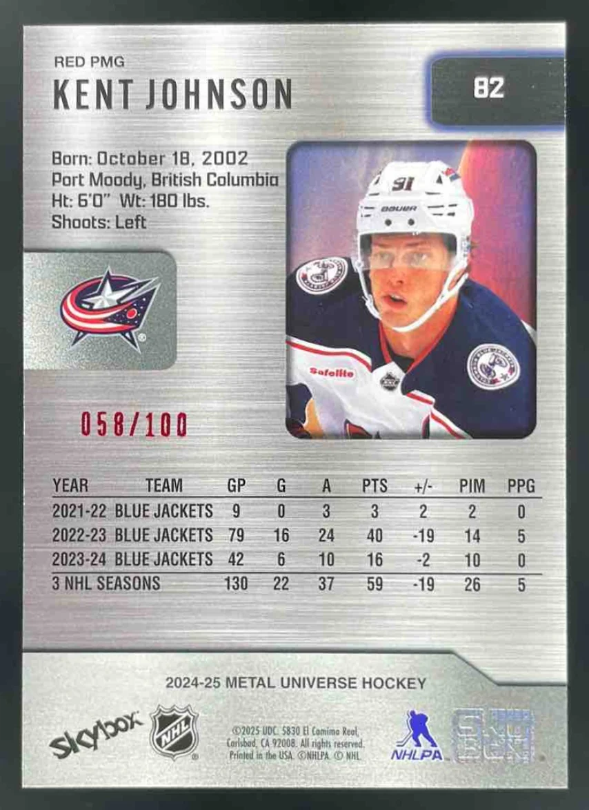 2024 Skybox Metal Universe Red Precious Metal Gems #82 Kent Johnson /100 - Image 2
