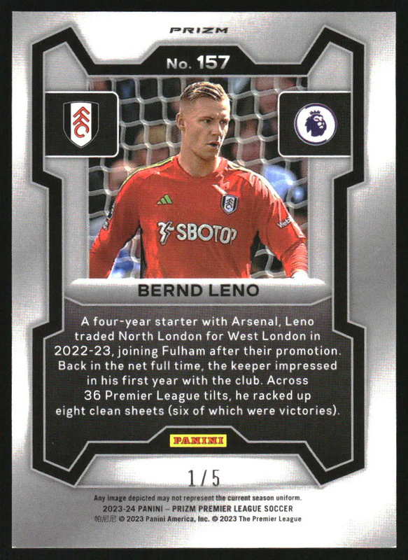 2023-24 Panini Prizm English Premier League Prizms Green #157 Bernd Leno /5 - Image 2